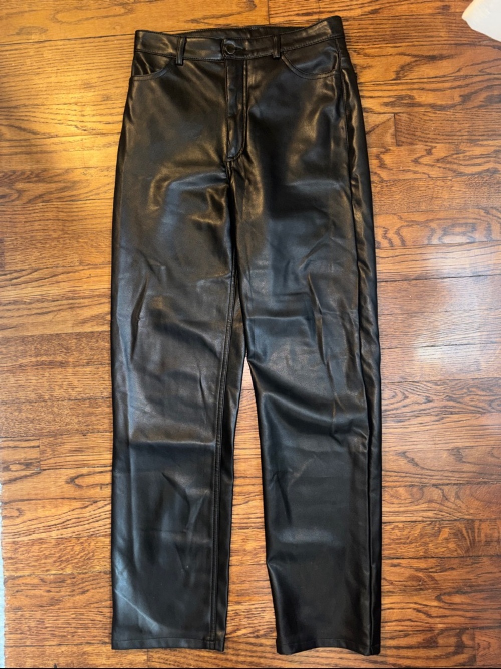 Dynamite Black Faux Leather Pants with Button Waist